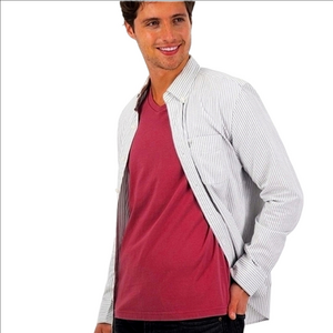 American Eagle Striped Button Down Shirt Slim Fit Minimalist Gray White XXL